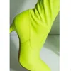 Boots Neon Green Waist Buckle Over Knee Women Pointed Toe Stilettos Thigh High Sexy Stretch Side Zipper Heels Shoes