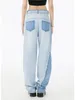 Damesjeans streetwear patchwork Straight Baggy vrouwen Koreaanse mode High Street losse taille wijd been demin broek vrouwelijke broek