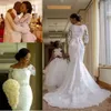 Ärmar spetsar sjöjungfru långa bröllopsklänningar plus storlek nigeriansk arabisk afrikansk brudklänningar mantel de soriee