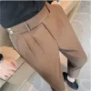 Pants British Style Autumn New High midja Twill Pleat Design Casual Trousers Fashion Man Slim Fit Simple Social Party Pant 3828