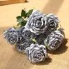 Rosas artificiais Flores de outono Casamento Pogra de buquê Home Sala de estar Jardim laranja Seda Decoração de flores falsas 240415