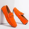 Casual Shoes Men's Loafers Leather Suede Flat Moccasins Men High Quality Comfortable Breathable Slip On Orange Blue Brown