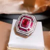 Pierścienie klastra Solid S925 Sterling Silver Pure Ruby Pierścień dla kobiet Fine 925 Biżuteria