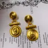 Stud Earrings Medieval Vintage Antique Western Retro King Ancient Coin Head Relief