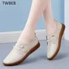 Sapatos casuais mola de fundo macio de couro branco deslizamento de couro anti-deslize apartamento