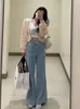 Женские джинсы с высокой талией весенний длинные брюки Женщины Слим модные повседневные женские брюки в корейском стиле плиссированная женщина