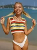 Sätt Peachtan Sticked Crop Top Only Striped Cover Up för Bikini Crochet Crop Top Beach Wear Resort Wear Summer Bathing Suit Women