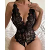 Bras Sets Women Lace Sexy Crotchless Black Lingerie Hollow Bra Set Erotic Costumes Teddy BabyDoll Deep V Open Plus Size Underwear