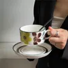Tassen Ahunderjiaz-Vintage Keramik Kaffeetasse und Untertassen Set French Sub Pulled Latte Becher Heimdekoration