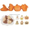 Backformen 4pcs Halloween Cookie Stamp Keks Form 3D Kürbis Geisterthema Kunststoff Cutter Knochenmod