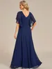 Vestidos de festa elegante noite de gola em V Mangas top top decoração 2024 de chiffon marinho azul mãe o vestido de noiva