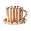 Mugs Creative Simple Stripe Hand-painted Coffee Cups And Saucers Home Ceramic El Cafe