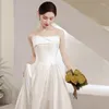 Party Dresses ofallsis French Style Off Axla Light Wedding Satin Toast Dress 2024 Summer White Evening Banket Simple