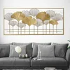 Decorative Figurines Rectangular Ginkgo Leaf Wall Ornaments Living Room Study Background Decoration Hanging Gold Wrought Iron Decorations