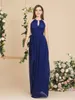 Women Royal Blue Halter Hollow Out Chiffon Bridesmaid Dresses Gorgeous Long Prom Draped With Bow Belt Maxi Gowns Formal Evening 240424