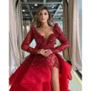 Neck v Gorgeous Red Prom sirena abito perle alto abito da sera formale diviso Robe de Soiree