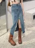 Rokken chique gesplitste hoge taille A-gevoerde midi lengte denim rok Koreaans ontwerp streetwear onregelmatige faldas vrouwen voorjaar herfst vintage saia