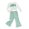 Kleding stelt mijn eerste St Patrick's Day Baby Girl -outfit geboren Lucky Charms Short Sleeve T -shirt Tops Shamrock Clover Flare Pants