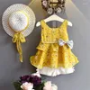 Zestawy odzieży Dulce Amor Girls Ubrania 2024 Summer Kid Dress Sundress With Hat 3pcs BEZELESJA BEZPIECZNO