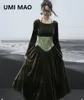 Повседневные платья Umi Mao Vintage Velvet Splice платье женское осень и зимние туннели