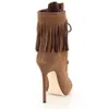 suede 2024 leather Motorcycle Ankle Boots new cowskin Knight booties PEEP-toes rivets knee catwalk zipper zip Tassel Lace-up stiletto high heels siz 34-46 312