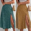 Skirts Women Summer Skirt Slit A-line Floral Print High Waist Dress-up Breathable Elegant Lady Midi Female Clothes Split Thigh