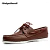 Zapatos informales Classical Men's Full Leather Full Grain Four Season All-Match Boat Lace Up Hofers Plus Size 11 12