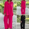 Women's Two Piece Pants Loose Fit Women Suit Elegant Shirt Set With Turn-down Collar Long Sleeve Blouse Wide Leg Trousers For Commuting