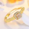 Wedding Rings Small sugar yellow crystal ring for womens new niche design adjustable index finger ring