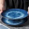 Diny Slare Sets Japanese retro platte plaat 10 inch blauwe gradiënt westerse stijl hoogwaardige koude gerechten Home biefstuk