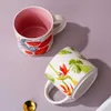 Tasses mignonnes tasse de petit-déjeuner en céramique peints à la main 450 ml de fleurs motif lait milbe tasses de café sous-glaçure Pot en porcelaine Beau cadeau pour ami J240428