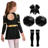 Barnen och flickor cheerleading kläder halloween cheerleading uniform långärmad gymnastikdansklänning med pom poms flätat hår slips 240425