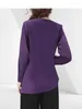 Blouses de femmes Fashion Femmes Asymetrcial Purple Lacet-Up Shirt Long Manche V-col