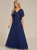 Vestidos de festa elegante noite de gola em V Mangas top top decoração 2024 de chiffon marinho azul mãe o vestido de noiva