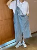 カジュアルドレス春の夏のレディースファッションデニムストラップドレス女性のノースリーブ調整可能なサスペンダーパッチソリッドジーンズロングスカート