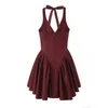 Sexy backless licou robe femme basse taille A-line plissée swing fête mini robes vins rouges robe noir 240424
