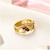 Les anneaux de cluster ne se fondent jamais luxurys designer anneau femme doré motif de lettre gravée en acier inoxydable 18k taille 6-8 Whros Dh1vs