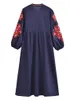 Boho Queens vrouwen bloemen emberoidery strand Boheemian maxi jurken dames o-neck lantern mouw zomer jurk vestidos240416