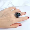 Band Rings HuiSept Retro 925 Silver Ring Large Oval Sapphire Gemstone Ring Mens Wedding Party Gift Wholesale Q240427