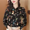 Fashion Rabbit Print Red Silk Shirt Women Long sleeved Lapel Neck Designer Blouses Casual Office Slim Ladies Button Down Runway Tops Clothing Spring Summer 2024