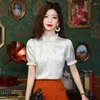 Blouses pour femmes Couleur solide de style chinois Jacquard Shirt Retro 2024 Summer Pullover Blouse Stand Collar Short Sleve Women Tops