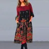 Casual Dresses Women Dress Ethnic Print A-line Midi With Long Sleeve High Waist For Fall Spring Women's Retro Style