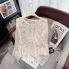 Swetry damskie Koreańskie mody dzianiny damskie swetr długie rękawie Kobiety szydełkowe puste topy 2024 Summer Knit Pullover Lady Casual