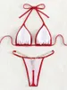 Kvinnors badkläder 2024 Halter Mini Micro String Pearl Diamond Bikini Kvinnliga baddräkt Kvinnor Thong Two-Pieces Set Bathing Suit Swim