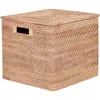 Duży kwadratowy koszyk rattanu z pokrywką - idealny do organizowania i przechowywania przedmiotów - 13,7 "x 13,7" x 13,7 " - stylowy i funkcjonalny roztwór do przechowywania