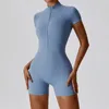 Women's Shapers Summer Zipper Short Sleeve Yoga Bodysuit Jumpsuits Gym Clothes Push-up Workout Tracksuit Dance Fitness