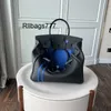 Echte Lederhandtasche Bk Silberknopf Togo Leder vertikaler Streifen Farbblockierbeutel Leder Handtasche Mode vielseitige erste Schicht Cowhide Umhängetasche Fashio