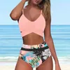 Women's Swimwear Floral Print Bikini Set Women High Waist Back Tie Bra Bottom 2 Piece Bathing Suit Swimsuit For Ladies Mujer Biquinis