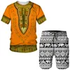 EST MĘŻCZYZN DRUKÓW Afrykańskie damskie koszulki Męskie Zestawy Afryka Dashiki Vintage Tops Sport i Leisure Summer Male Suit 240415