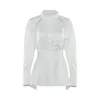 Kadın bluzları tasarım duyu uzun kollu beyaz sonbahar/kış 2024 bel açık arka içi boş dantel yukarı gömlek üst